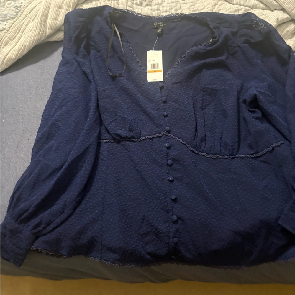 Elegant Navy women’s  Casual Button-Down Shirt Jessica Simpson NWT